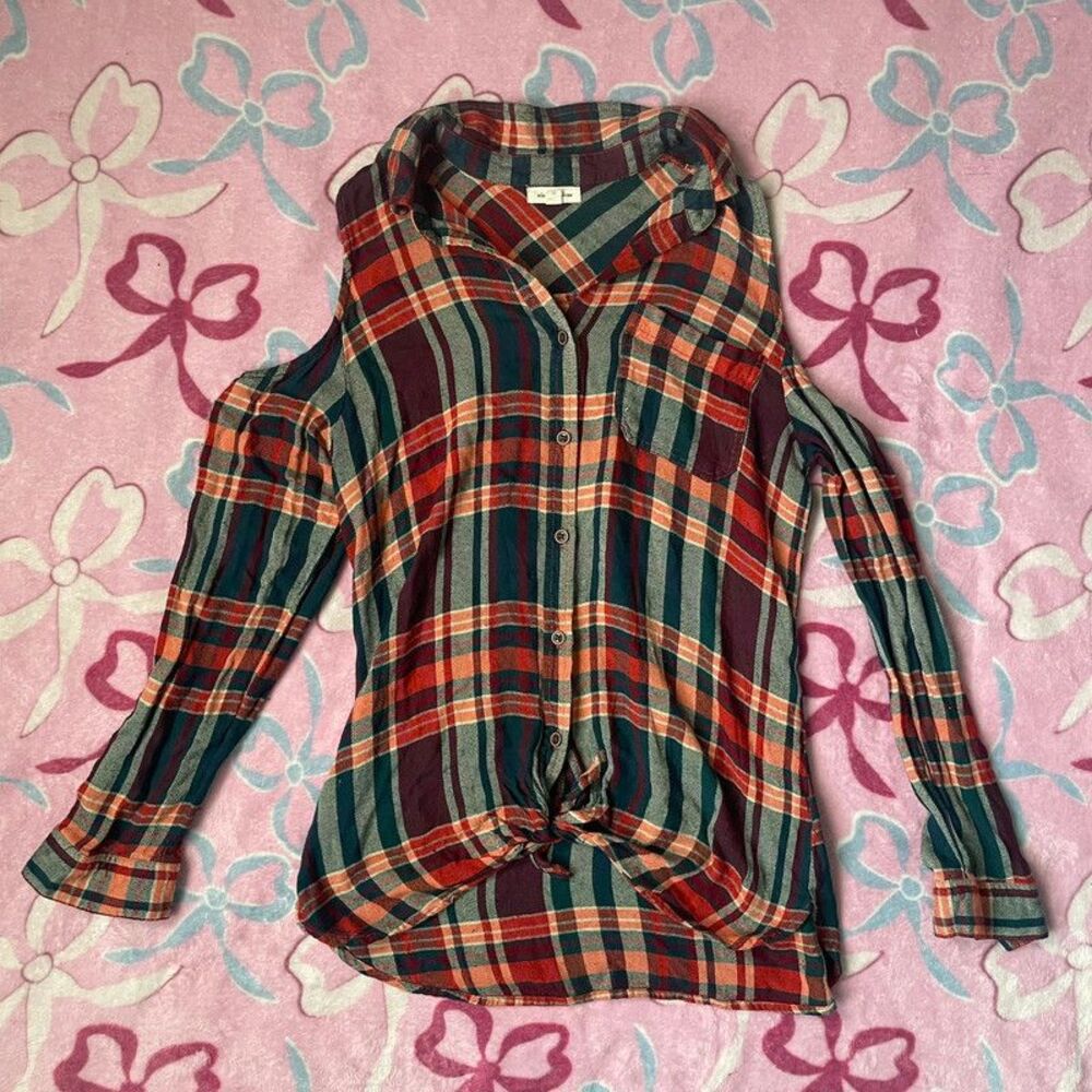 Silence + Noise Urban Outfitters Off Shoulder Plaid Top Medium